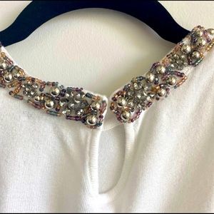 ZARA embellished collar, white shirt-sleeve sweater